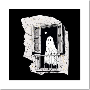 Spooky Ghost in the Window vintage, Boo in the Window Posters and Art